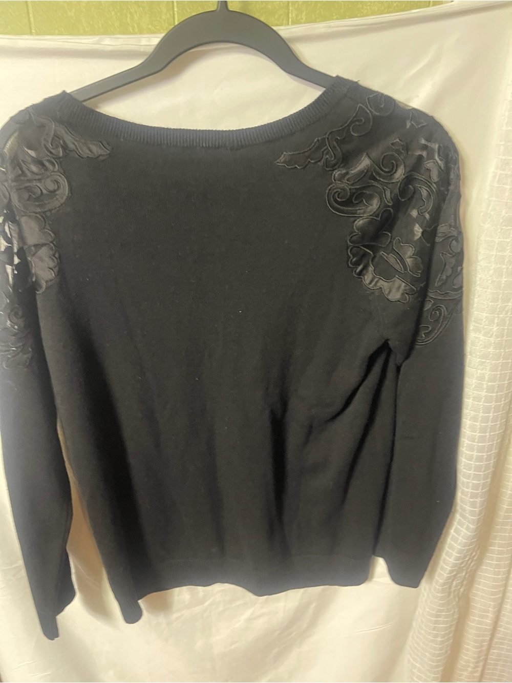 INC black sweater sheer floral appliqué - Picture 4 of 15